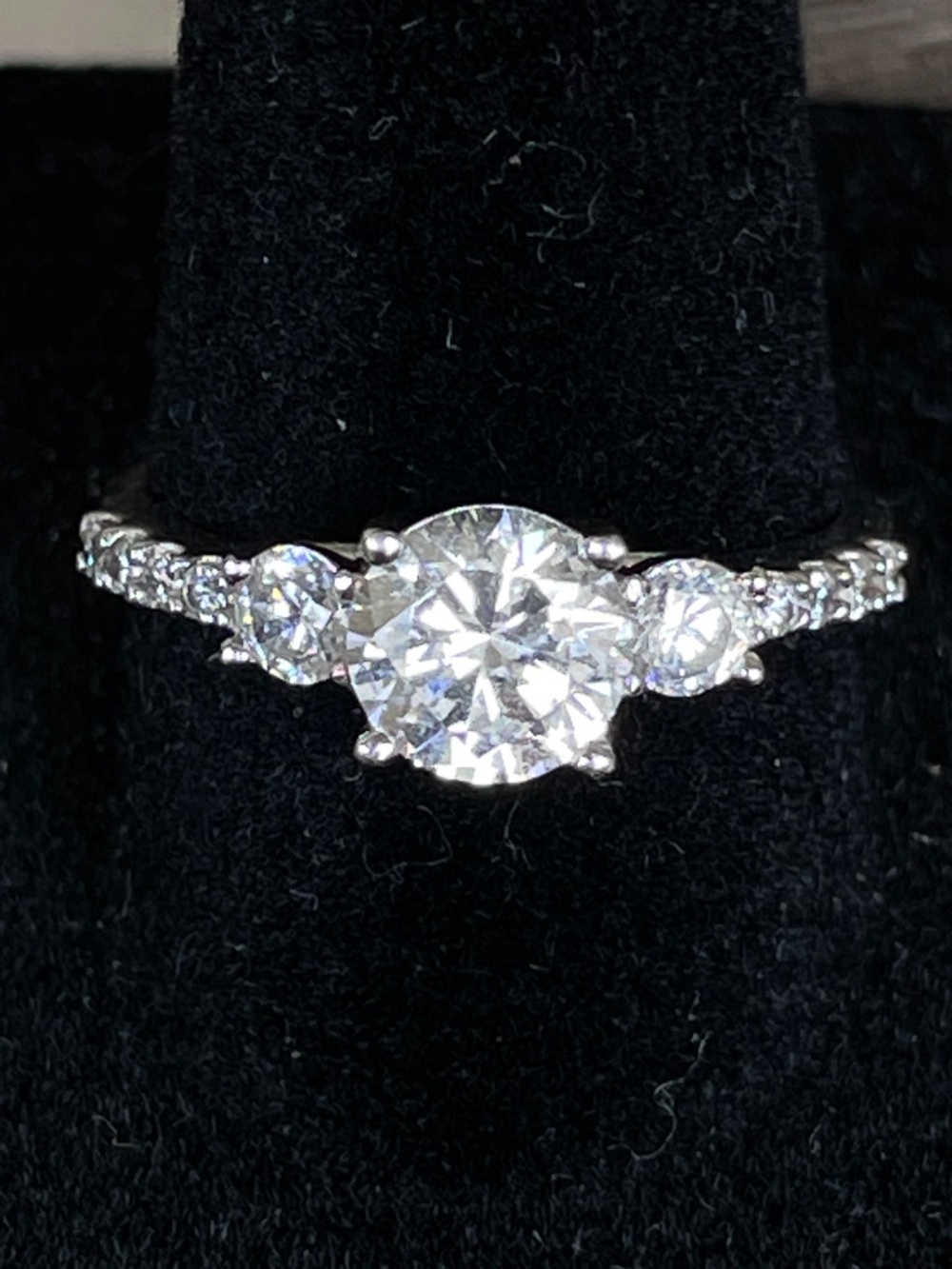 Trilogy Style 925 Sterling SW CZ Engagement Style 3 Stone Ring Size 7 3/4